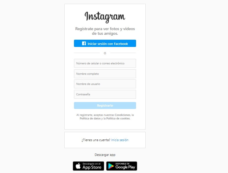 crear cuenta de instagram